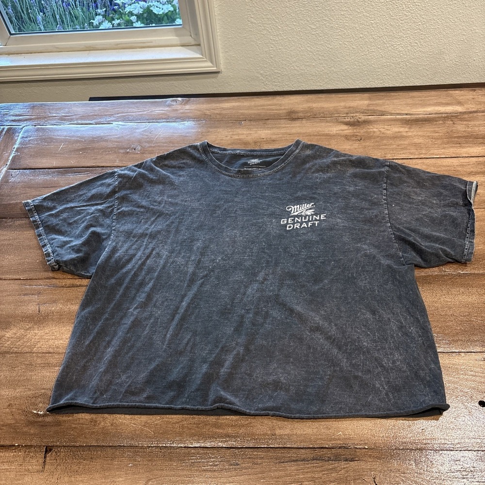 Miller High Life Women Top XS Gray Tie Dye T-Shirt Cropped Logo Beer